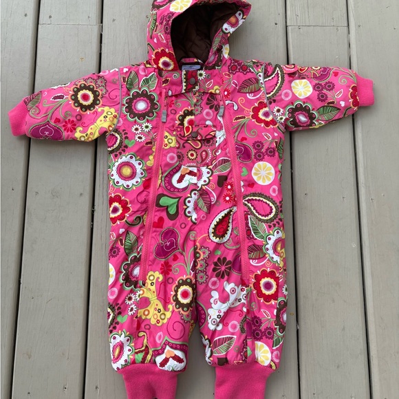 Hanna Andersson Pink and Brown Floral Snowsuit - Picture 1 of 5